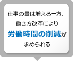 仕事の量は増える一方、働き方改革により労働時間の削減が求められる